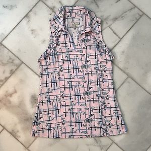 Lilly Pulitzer Luxletic golf tank in pink Talk Birdie to Me print.